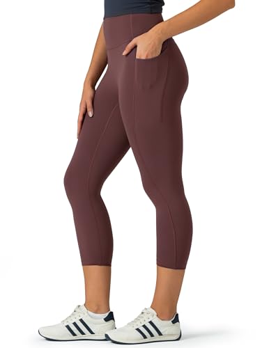 Image of Colorfulkoala Dreamlux No Front Seam Capri Leggings with Pockets for Women - High Waisted 21 inch Buttery Soft Yoga Pants