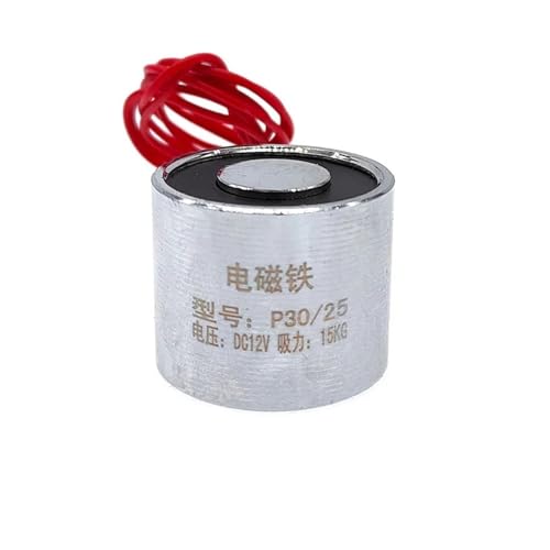 Image of Round Solenoid Electromagnet 30 * 25mm Solenoid Electromagnet P30/25 Holding Electric Magnet Lifting DC 5V 6V 12V 24V Sucker 15Kg 150N(P30 25,6V)