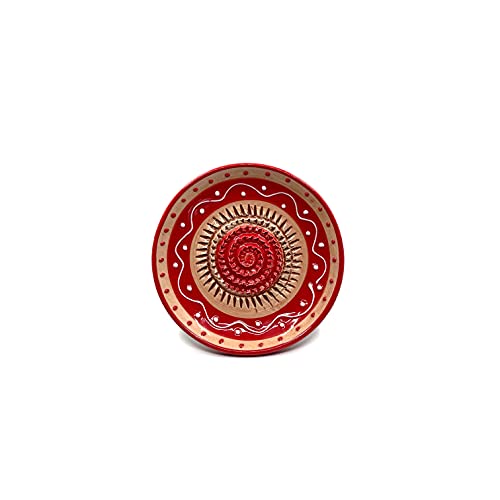 Kaladia - Keramik Reibeteller/Keramikhobel - ideal für Ingwer, Parmesan etc. - Motiv: Rot/Hellbraun - Durchmesser: 12 cm - handgemacht & handbemalt - Made in Spain