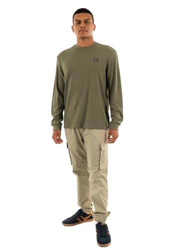 Calvin Klein Men's Ls Waffle Badge Crewnk Tee Lv040Em217 Tees, Beige (Dusty Olive), XXL