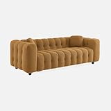 sweeek Divano Rivestito in Tessuto Bouclé a 3 posti, Leon, Mostarda, 99x229x71 cm immagine