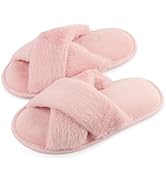 LARGERED Slippers Women Ladies Faux Fur Crossover Slippers, Memory Foam Open Toes Home Slippers S...
