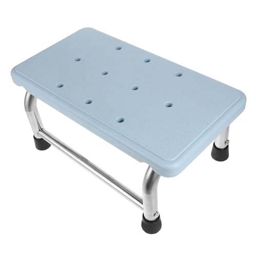 Tabouret marchepied acier inoxydable bleu 1 niveau pliant pour salle de bain