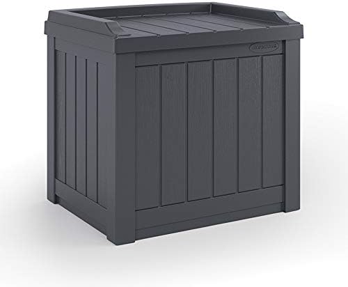 Suncast 22 Gallon Indoor or Outdoor Backyard Patio Small Storage Deck Box with Attractive Bench Seat and Reinforced Lid, Cyberspace