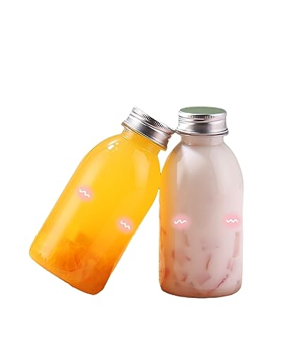 10pcs ペットボトル容器 空ペットボトル ジュースボトル プラスチックジュースボトル キャップ付き 密閉 再利用可能 透明 空水容器 ラベル漏斗ブラシ付き ジュース/飲料/スムージー/冷蔵庫用 350ml アルミキャップ