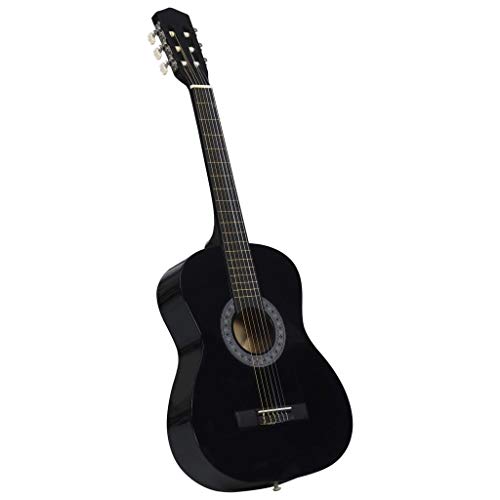 Guitarra clásica de 3/4, tamaño 36', para principiantes, niños y adolescentes, incluye funda de madera de tilo, color negro