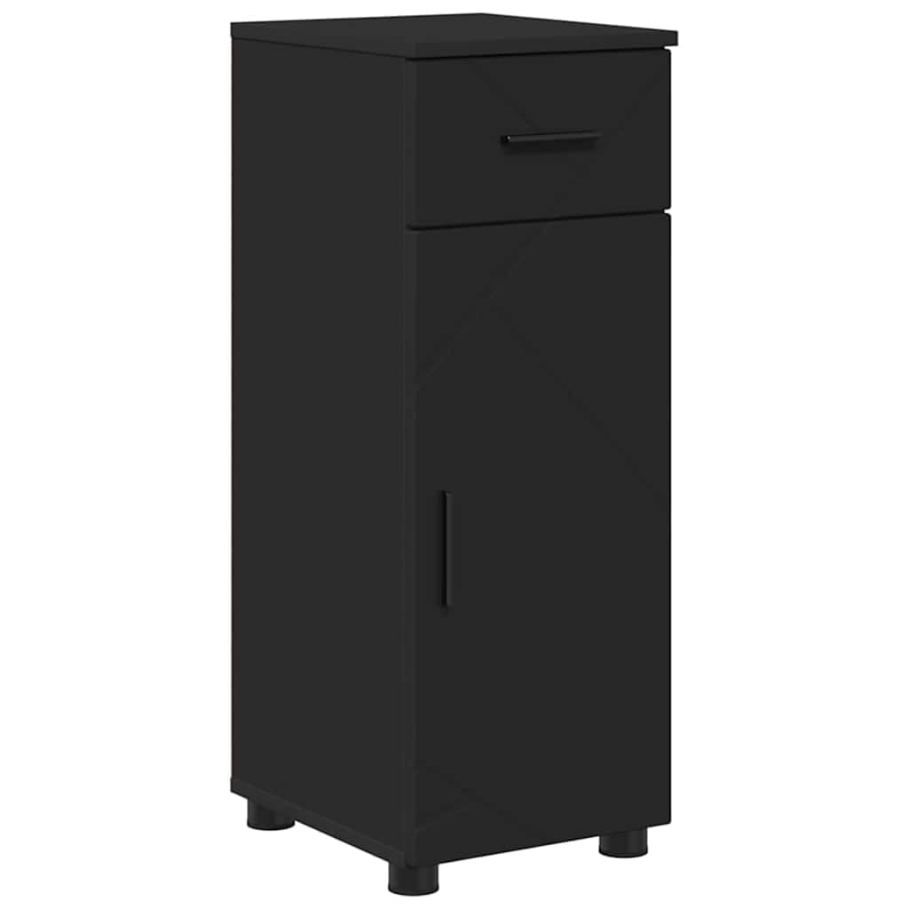 Mobile bagno moderno nero 30 x 35 x 80 cm in legno con elementi metallici cassetto e 2 ante mobili da bagno salvaspazio per piccoli bagni