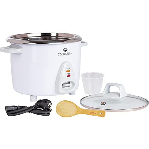 KeMar Kitchenware Cookinella KRC-300 Reiskocher + GRATIS Essstäbchen | Edelstahltopf | Kompakt (1,4L, 500W, Weiß… – Bild 3