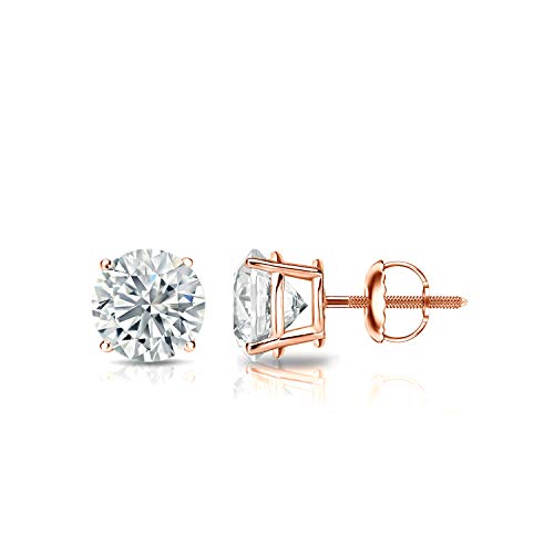 Image of 1 /5 to 2 Carat Lab Grown Diamond Round Stud Earrings for Women in 14k Gold (VS2-SI1, 0.20 to 1.00 cttw) 4-Prong Setting Screw Back Studs by Diamond Wish