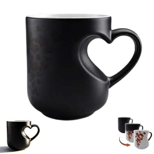 Genérico Taza Mágica De Cerámica Con Forma De Corazón Que Cambia De Color, Taza De Café Con Asa Termochromic Con Forma De Corazón, Tazas San Valentin Para Amigos Y Familiares