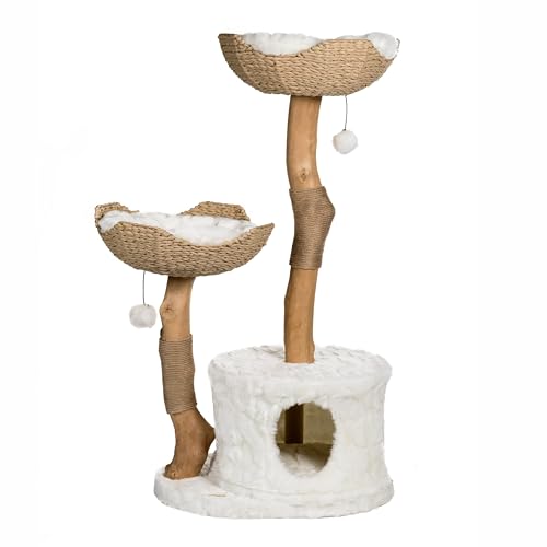 Image of Mau - Modern Cat Tree Tower, Real Branch Wood Condo for Large Cats