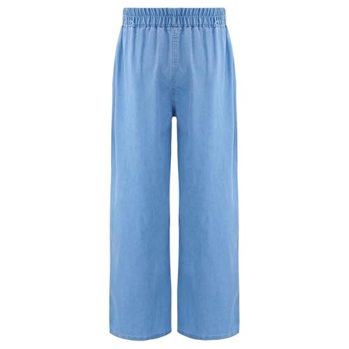 Linjinx Kids Girls Summer Casual Star Printed Straight Jeans Wide-Leg Elastic Waistband Denim Pants Ripped Trousers2