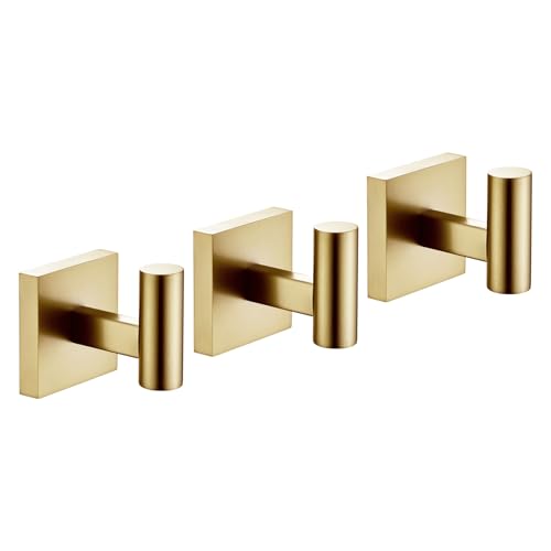 Image of KOKOSIRI Robe Hooks Bathroom Towel Coat Hook for Bath Kitchen Wall 3 Pack Brushed Gold Stainless Steel B1013BG-P3