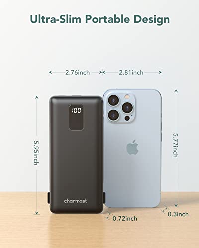 Image of charmast Portable Charger with Built-in Cables and Wall Plug, 10000mAh USB C Portable Power Bank, Potable Phone Charger, Travel Essentials Compatible with iPhones, Samsung Galaxy, iPad