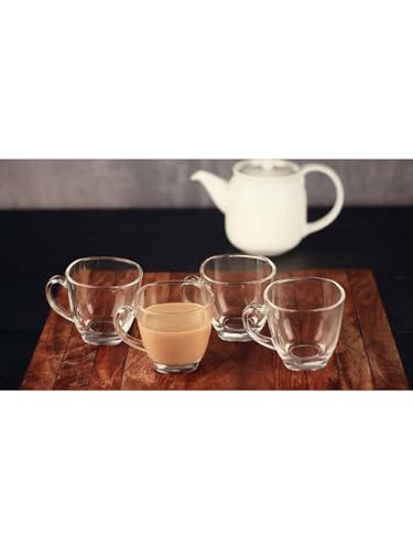 Image of AFAST Clear Glass Coffee & Tea Cups /Mugs, Set of 4 - 100 ml Each, Stylish Transparent Glassware, Ideal for Tea, Coffee, Milk, Juice, Office & Home Use