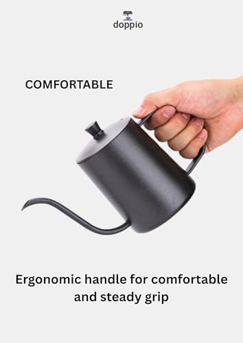 Image of Doppio Precision Gooseneck Pour Over Coffee Kettle - Matte Black Stainless Steel | Barista Style Slow Pour Kettle for V60, Drip Coffee & Manual Brewing | Ergonomic Handle, Precise Flow Control