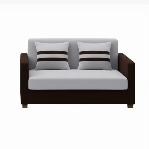 Image of FURNY Lifestylio 2 Seater Fabric Sofa Set (Light Grey-Dark Brown) Premium Velvet Finish | Ideal for Living Rooms, Offices