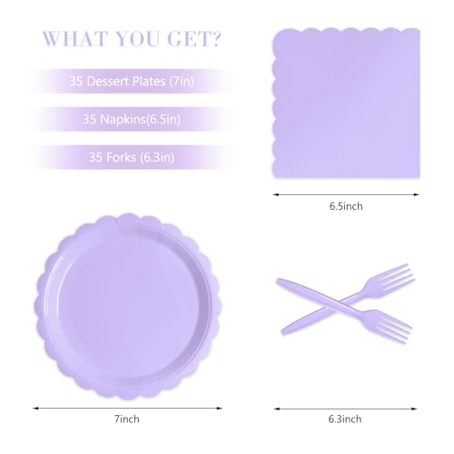 Tyzarglef 105PCS Paper Plates and Napkins Set,7 Inch Scalloped Disposable Tableware with Forks for Birthdays, Garden Parties & Outdoor Events,Serves 35 - Image 4