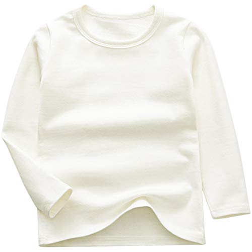 GLEAMING GRAIN Toddler Boys Girls Long Sleeve T-Shirts Unisex Kids Cotton Basic Round Neck Top Tee White 6T