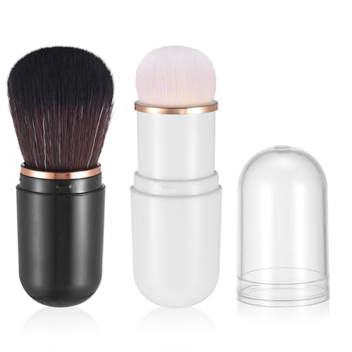 Yuanchu Brochas de maquillaje retráctiles Kabuki, 2 piezas de brochas de maquillaje de viaje, brochas de rubor, brochas de polvo bonitas, brochas de base para base líquida, polvo prensado, contorno