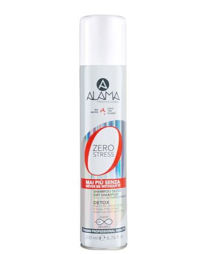 Alama Professional Zero Stress Shampoo Secco Purificante e Detox con Carbone Vegetale Attivo per Capelli Immediatamente Puliti senza l'Utilizzo dell'Acqua, 90% Ingredienti Naturali, 200 ml
