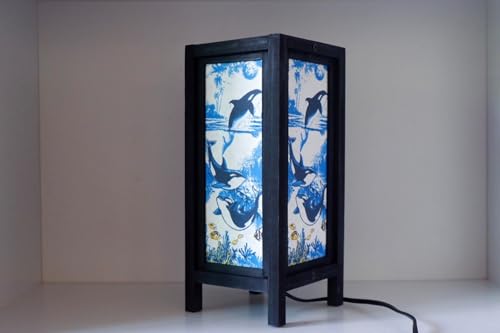 Thai Vintage Handmade Asian Oriental Lamp Whale Bedside Table Lamp Bedroom or Floor Wood Paper Lamp Shades Home Garden Decor
