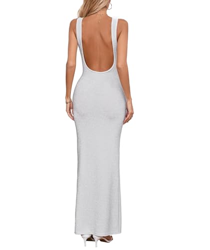 Image of Women's Sexy Backless U Neck Stretchy Bodycon Long Dress
