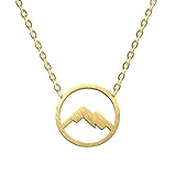 Altitude Boutique Circle 3D Mountain Charm Necklace for Women | 18K Gold or Silver Plated Minimalist Mountain Jewelry | Lightweight, Hypoallergenic, Waterproof (Gold)