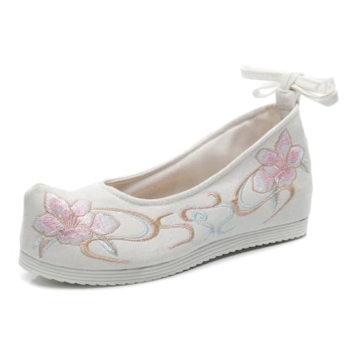 Women Hanfu Shoes Chinese Embroidered Flower Flat Retro Vintage Handmade Floral Embroidery Shoes for Women Ballet Mary Jane Flat Shoes