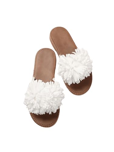 Verdusa Women'S Bow Summr Flat Sandals Open Toe Sandals Slip On Slides White Floral 7.5 cover