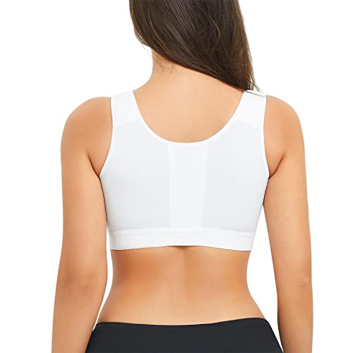Brabic Zip Front Closure Everyday Bra For Women Post Surgery Compression Support With Adjustable Straps Wirefree White #TOP1