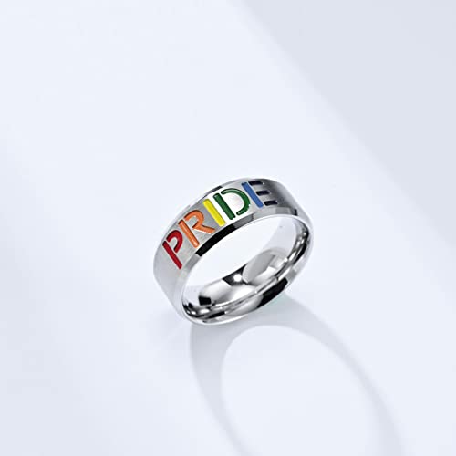 Image of Rainbow Flag Pride Pattern Signet Ring Unisex | Stainless Steel, Retro Homosexuals Lesbian LGBT Gay Matching Set, Couple Wedding Band