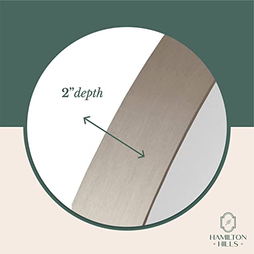 Hamilton Hills 24" X 36" Large Silver Oval Mirror Brushed Metal Framed | Contemporary Classic Deep Set Design | Wall Mount Half Circle Mirror For Home Decor | Vanity Mirror For Bathroom And Bedroom #TOP3