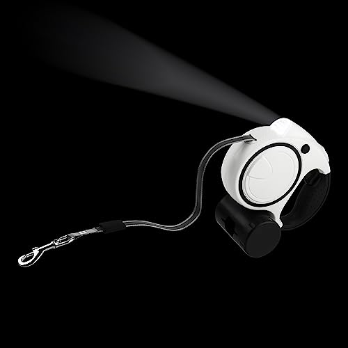 Ultra White Extendable Dog Lead 5m with LED Light & Waste Bag Holder Poo Bag Dispenser Strong Retractable Leash for Large Dogs Long Training Lead for Small Medium Large Dogs Flexi Leads Reflective - Image 4