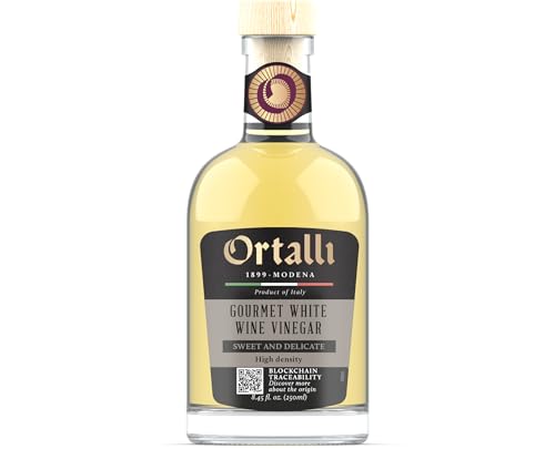 Ortalli - Weißer Balsamico-Essig | Hohe Dichte | Ideal für Obstsalate, Fisch, Fleisch und Reis | Ohne Farbstoffe und Karamell | 250 ml Flasche