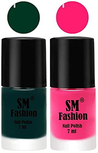 Image of Long Lasting Nail Polish | Nail Paint Combo 7 ml Each) - Set of 2 Dark Green-Deep Pink