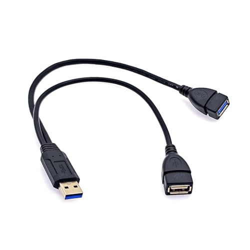 JZK 30cm Câble Y d'extension répartiteur USB A 2 Ports Adaptateur USB mâle vers 3.0 et 2.0 A Femelle câble Alimentation Charge pour Voiture, Cordon...