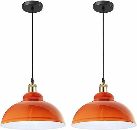 DC VOLTAGE Vintage Pendant Dome Light Shade Industrial Hanging Pendant Light Ceiling Lighting for Dining Room, Bar, Clubs and Restaurants (Orange)