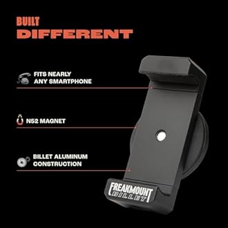 FREAKMOUNT Billet Solid Aluminum Freaky Strong Magnetic Phone Mount - Designed for Motorcycles, Gym, Toolbox, Mechanics - Perfect for Wireless Earphones - Strong Spring Grip - Fits All Phones