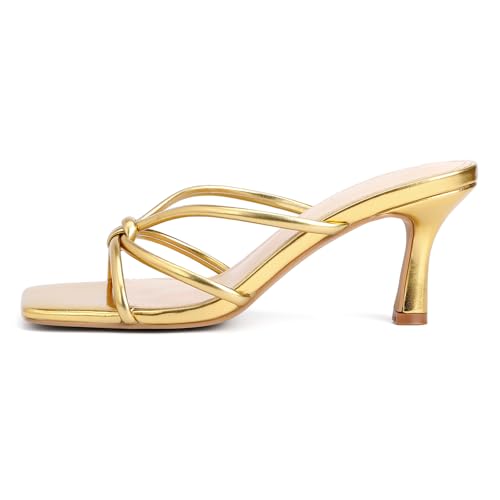 Kitten Strappy Heels for Women Knotted Square Open Toe Slip On Mule Heels Mid Heeled Sandals2