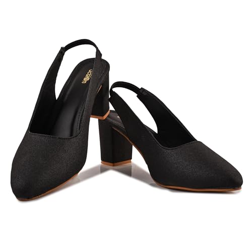 Image of Classic Closed Pointed Toe Mid Block Thick Heel Slingback Pumps for Women Signora104| Glitter Fabric Dress Shoes | Wedding Party | Evening Trendy Signora104