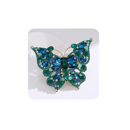Image of Green Blue Rhinestones Beads Statement Butterfly Brooch Dancing Prom Brooch Pin for Unisex Groom Brides Wedding Jewelry