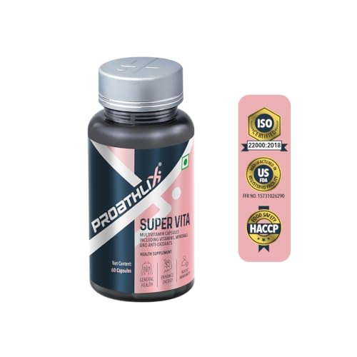 Image of Proathlix Super-Vita Multivitamin Capsules with Vitamin A, Vitamin B1, Vitamin E, Zinc & 60 Capsules, Supports General Health & Boost Immunity