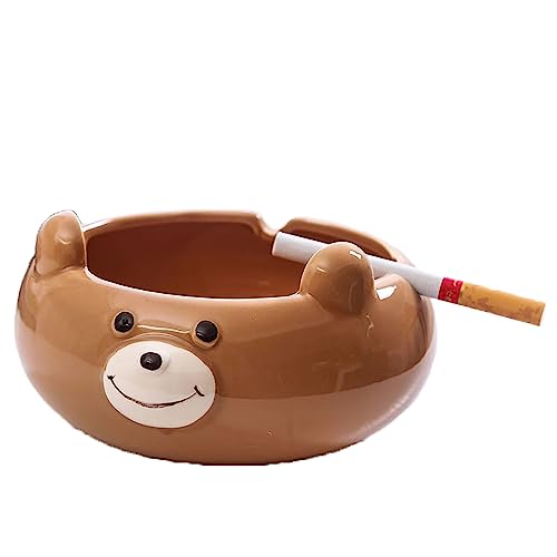 LingXuanGe Ceramic ashtray,cute bear ashtray, creative and personalized trend household bear ashtray