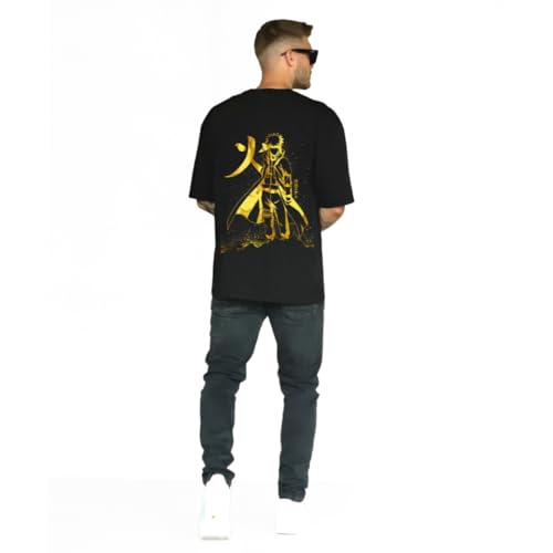 Image of HUMBE Oversized T Shirts for Men Half Sleeve Fit Drop Shoulder Casual T-Shirt | Black Printed Round Neck T-Shirt for Men