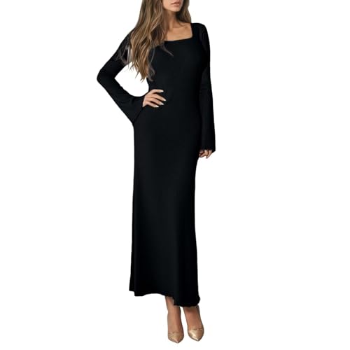 Vhersily 2025 Damen Wickel-Strickkleid Langarm Pullover mit V-Ausschnitt Slim Fit Lange Rippen Winter Elegant Sexy Träger Etuikleid Bodycon...