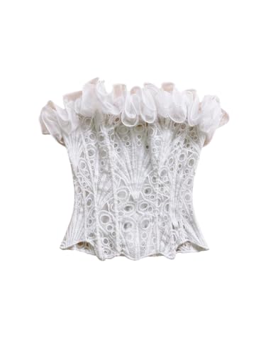 WDIRARA Women's Lace Corset Tops Mesh Strapless Bustier Tube Going Out Top