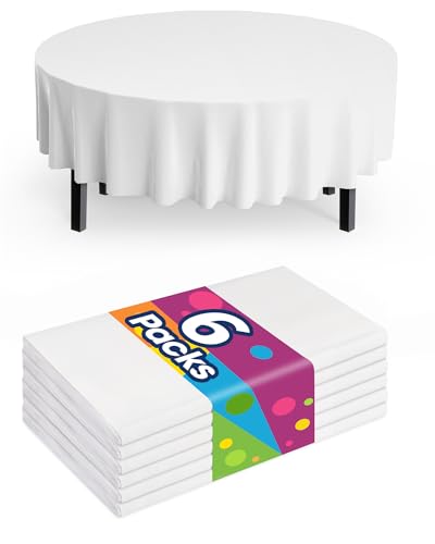 Pureegg Plastic Table Cloth Disposable 6 Pack, 84'' Round Table Cloths, Party, Picnic, Wedding, Decorative Tablecloths, Round, White Plastic Cover, Waterproof, White Pureegg Plastic Table Cloth Disposable 6 Pack, 84'' Round Table Cloths, Party, Picnic, Wedding, Decorative Tablecloths, Round, White Plastic Cover, Waterproof, White