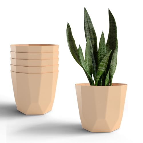 Image of YUCCABE ITALIA SHERA Hexa Plastic Planter Pot for Plants | Decorative Flower Pot | UV Protected Lightweight Indoor Outdoor Gamla for Home Decor, Balcony, Garden & Living Room
