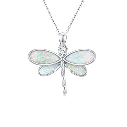 OHAYOO Collar de libélula de ópalo de plata de ley 925 con colgante lindo para mujeres, niñas y niños, Plata esterlina, Ópalo